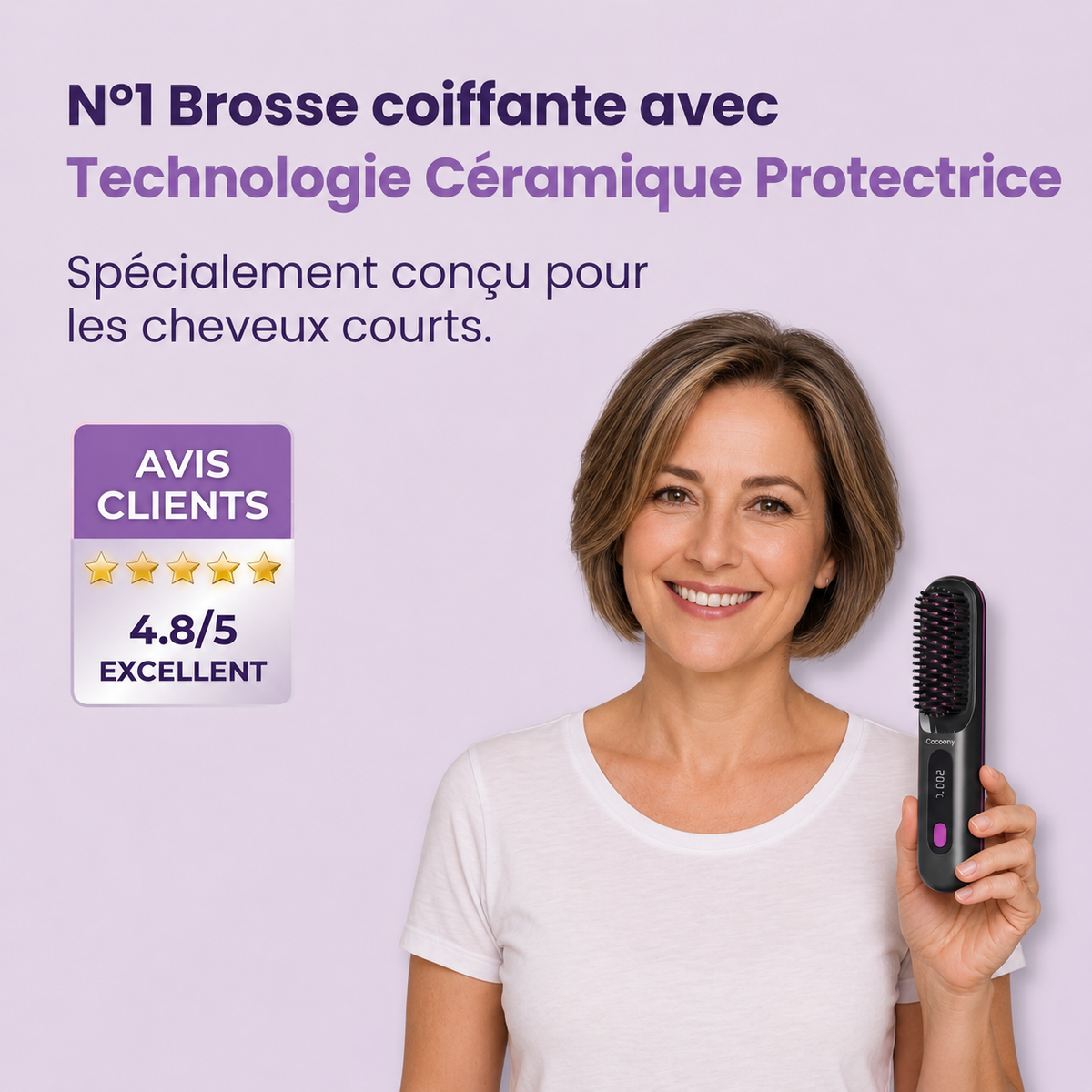 Brosse chauffante Lissio — coiffage cheveux courts